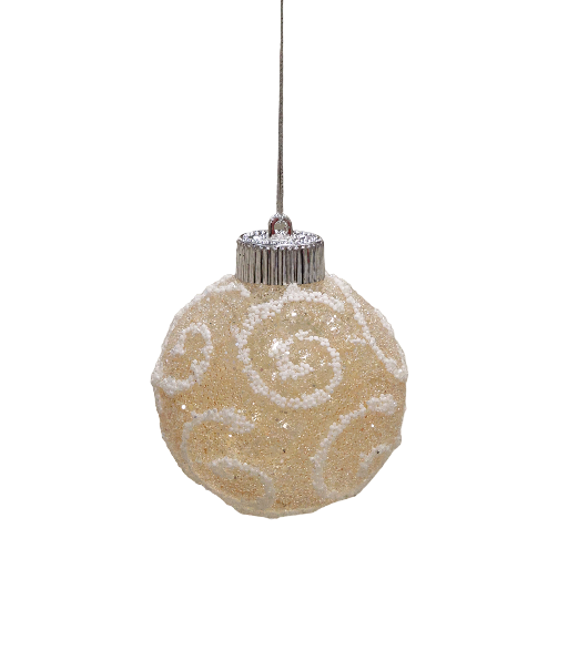 XMAS ORNAMENT GLOB AURIU CU MODEL ALB 8 CM, PLASTIC
