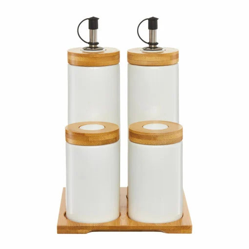 Set Portelan De Condimente Pe Stand Patrat 5 Buc