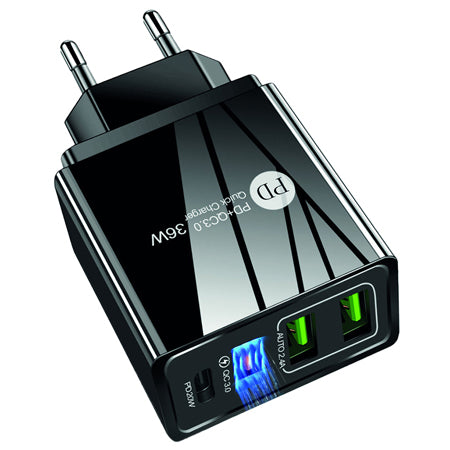 Incarcator retea fast charge QC 3.0 PD 2.4A 36 W negru Optonica 9510