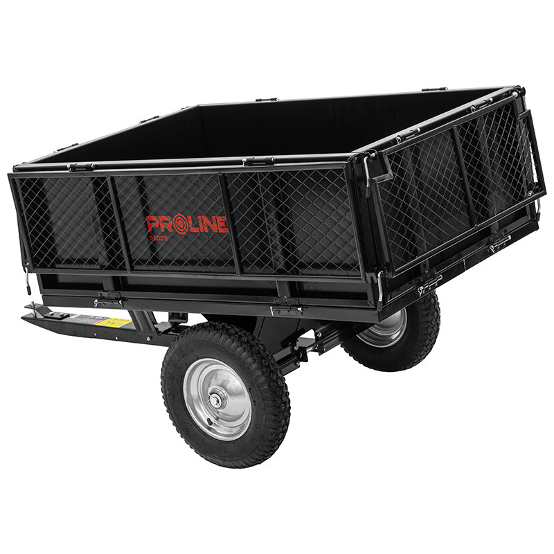 Remorcă basculantă de grădină din oțel cu protap și grilă, volum 295 L și capacitate 250 kg PROLINE-M 98003