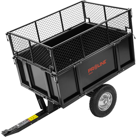 Remorcă basculantă de grădină din oțel cu protap și grilă, volum 295 L și capacitate 250 kg PROLINE-M 98003