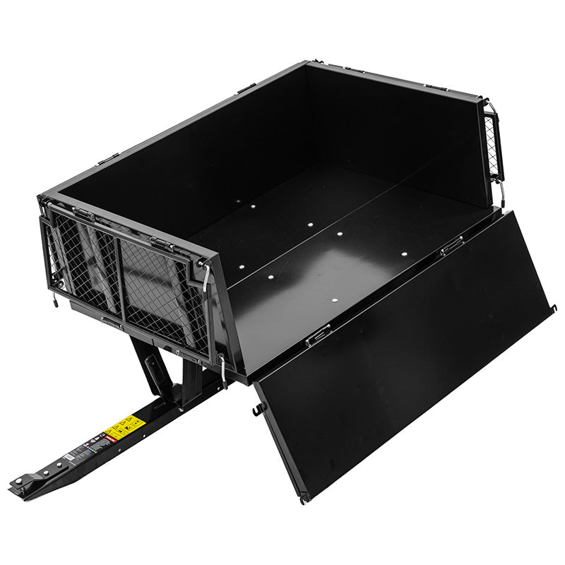 Remorcă basculantă de grădină din oțel cu protap și grilă, volum 295 L și capacitate 250 kg PROLINE-M 98003