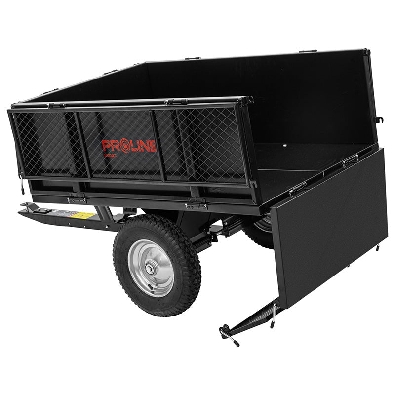 Remorcă basculantă de grădină din oțel cu protap și grilă, volum 295 L și capacitate 250 kg PROLINE-M 98003