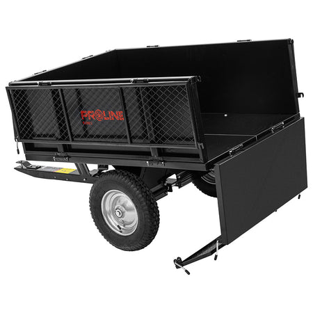 Remorcă basculantă de grădină din oțel cu protap și grilă, volum 295 L și capacitate 250 kg PROLINE-M 98003