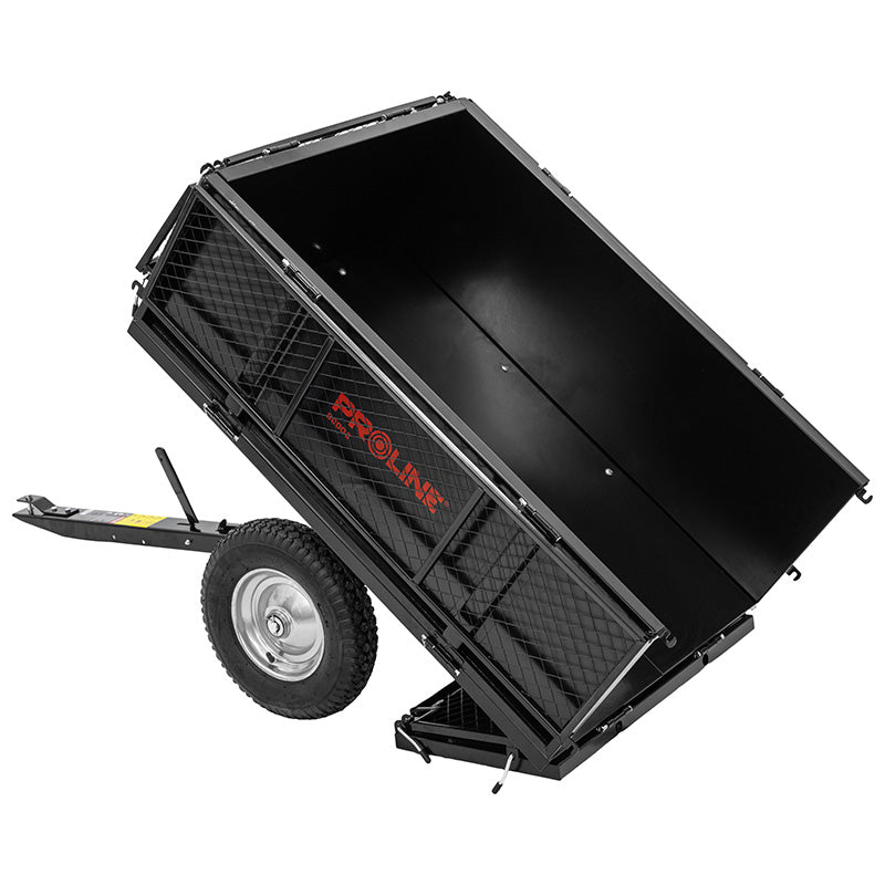 Remorcă basculantă de grădină din oțel cu protap și grilă, volum 295 L și capacitate 250 kg PROLINE-M 98003