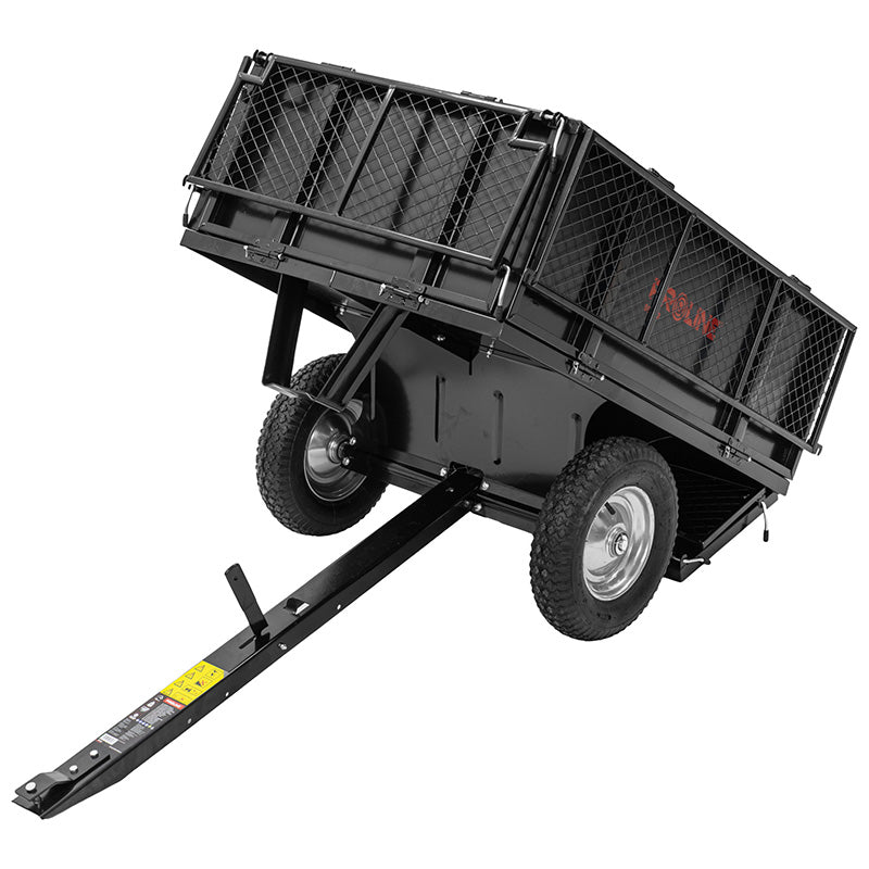 Remorcă basculantă de grădină din oțel cu protap și grilă, volum 295 L și capacitate 250 kg PROLINE-M 98003