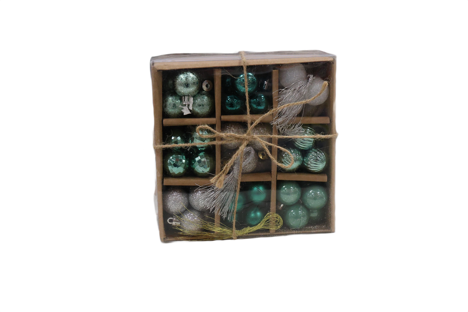 Set Globuri Brad 3cm Mix: Albastru Deschis/alb Artezan 99 Buc/cutie