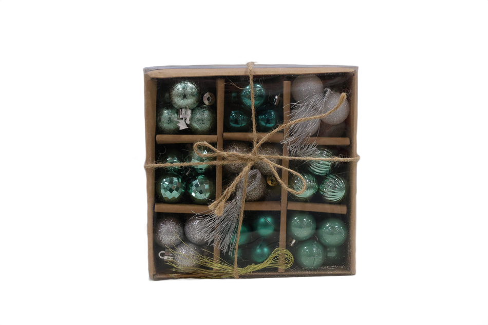 Set Globuri Brad 3cm Mix: Albastru Deschis/alb Artezan 99 Buc/cutie