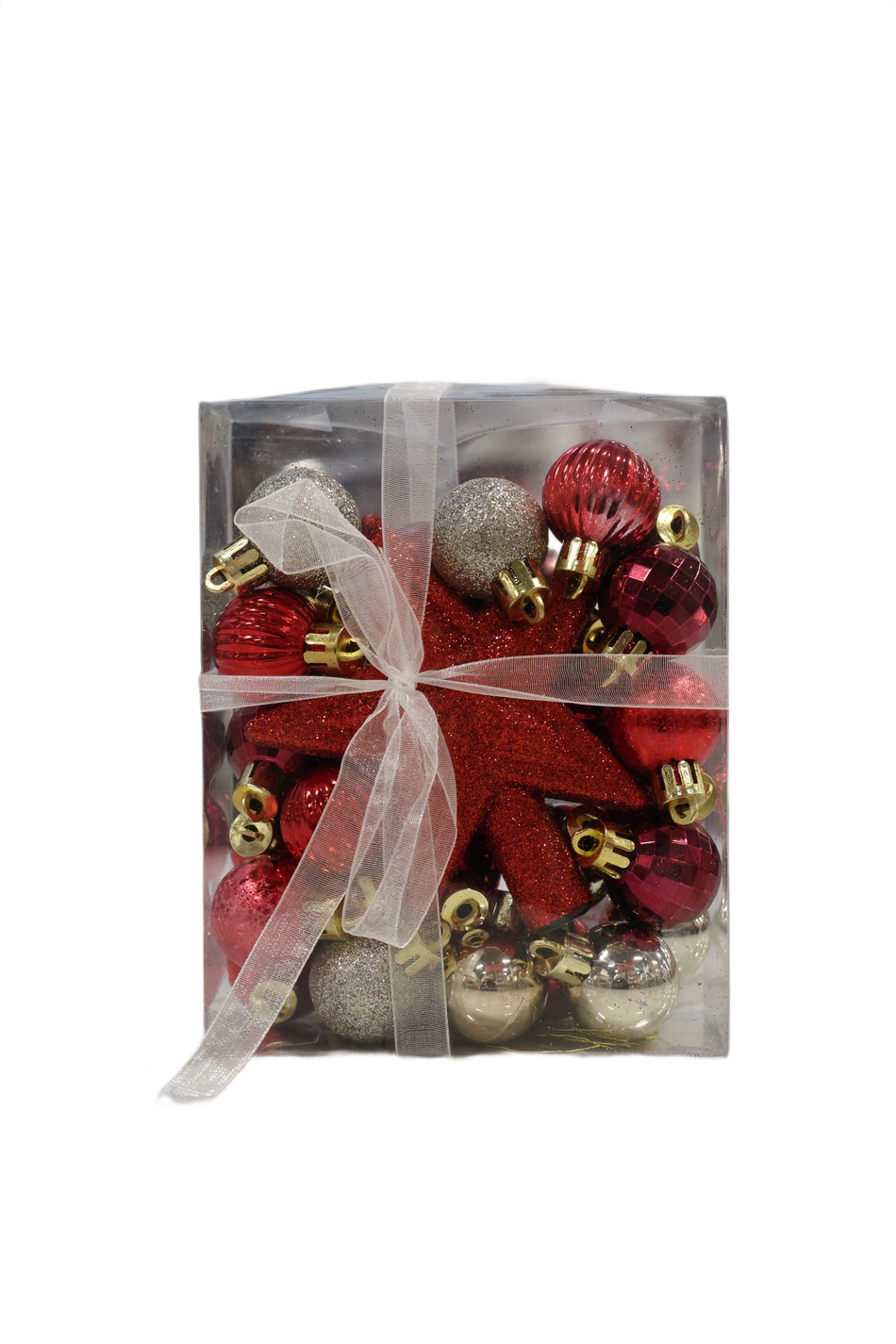 Set Globuri Brad 3cm + Stea Rosu-alb Artezan 30 Buc/cutie