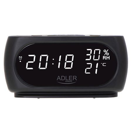 Ceas de masă cu alarmă, afișaj LED, temperatură și umiditate, negru Adler AD1186
