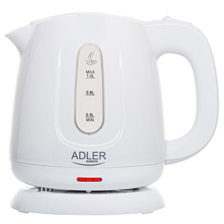 Fierbător electric 1 l alb, bază rotativă, inox, oprire automată Adler AD1373