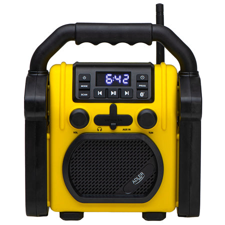 Radio portabil Bluetooth, rezistent la apă și praf IPX54, AUX, ceas, galben-negru Adler AD1911
