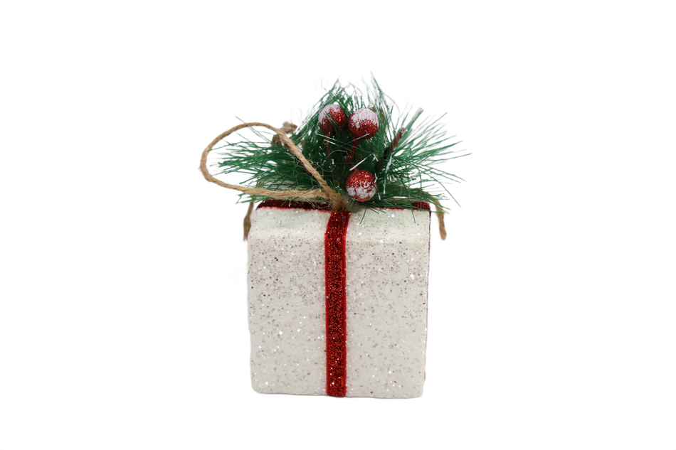 Decor Brad, Cutie Cadou 6cm Alb Artezan