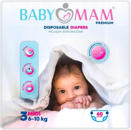 Scutece Bebelusi Unica Folosinta  Babymam , Nr. 3, 60 Buc