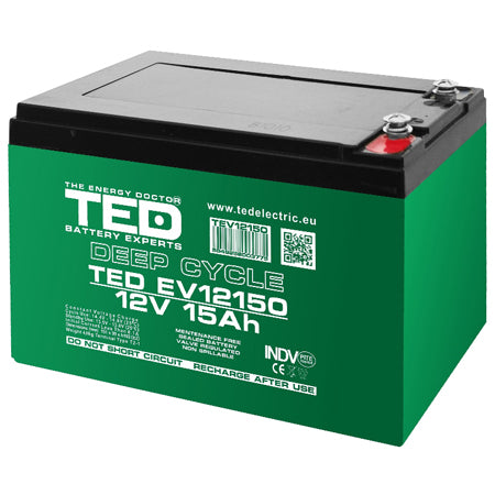 Acumulator vehicule electrice Deep Cycle AGM 12V 15Ah, terminal M5 Ted Electric BAT-TED12V15A