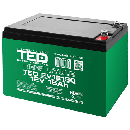 Acumulator vehicule electrice Deep Cycle AGM 12V 15Ah, terminal M5 Ted Electric BAT-TED12V15A