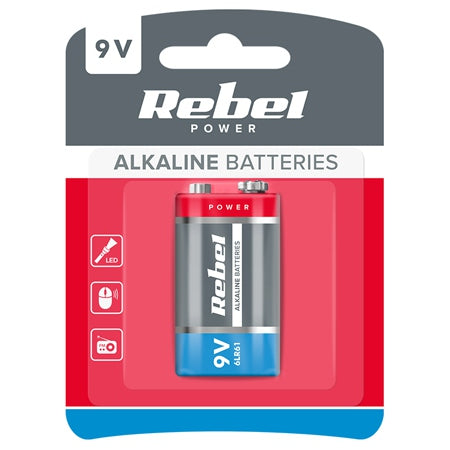 Baterie alcalină 9V blister pentru dispozitive cu consum mare Rebel BAT0062B
