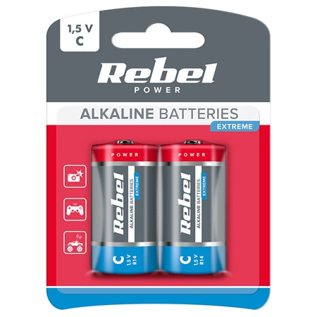 Baterie superalcalină C (R14) 1,5V set 2 bucăți Extreme pentru consum ridicat Rebel BAT0093B