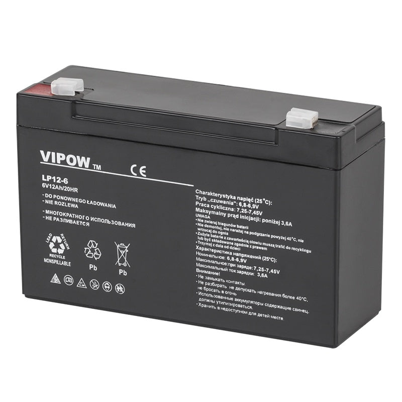 Acumulator staționar AGM VRLA 6V 12Ah, baterie pentru uz general Vipow BAT0201