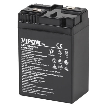 Acumulator stationar AGM VRLA 6V 4 Ah, baterie backup, Vipow BAT0204