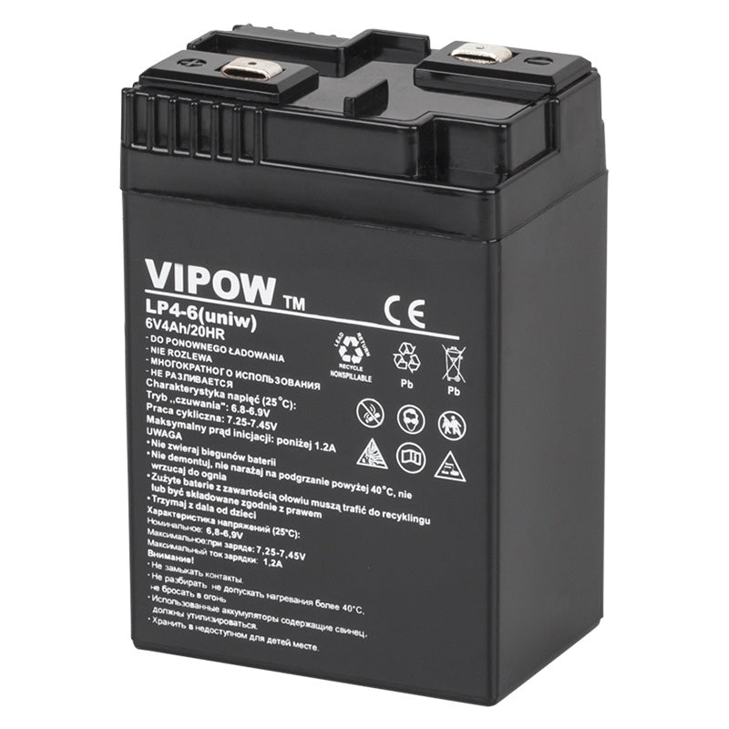 Acumulator stationar AGM VRLA 6V 4 Ah, baterie backup, Vipow BAT0204