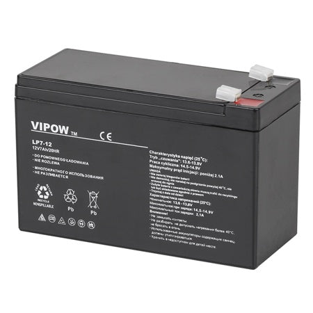 Acumulator stationar AGM VRLA 12V 7Ah, 151 × 65 × 94 mm, Vipow BAT0211