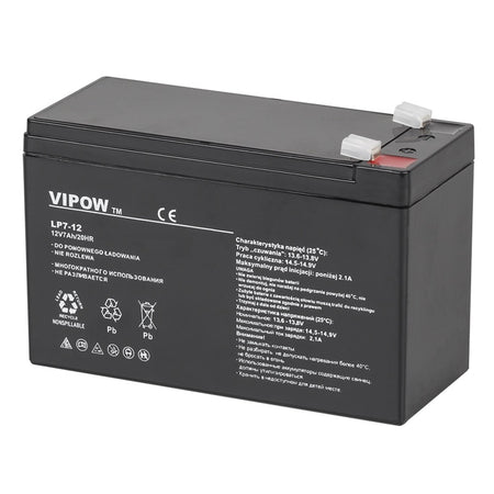 Acumulator stationar AGM VRLA 12V 7Ah, 151 × 65 × 94 mm, Vipow BAT0211