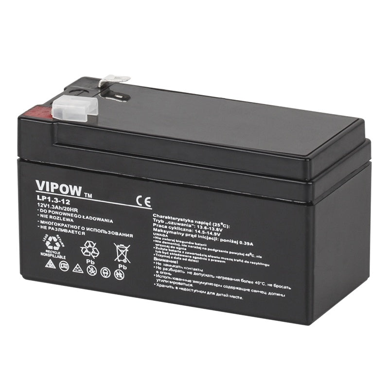 Acumulator AGM VRLA 12V 1.3 Ah, baterie staționară pentru backup Vipow BAT0213