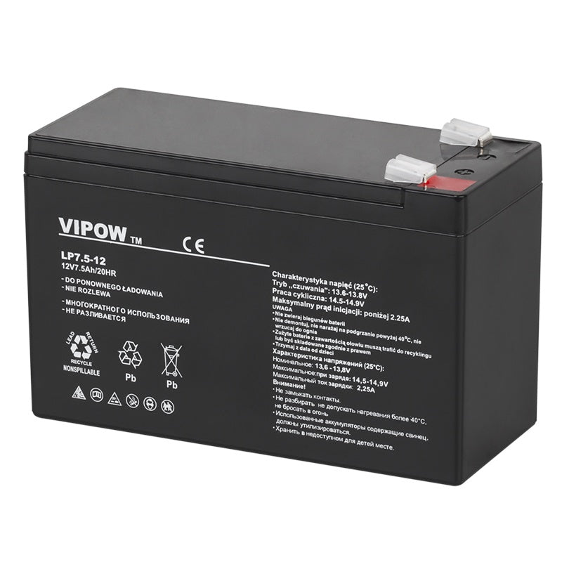 Acumulator stationar AGM VRLA 12V 7.5Ah pentru sisteme UPS și alarmă Vipow BAT0214