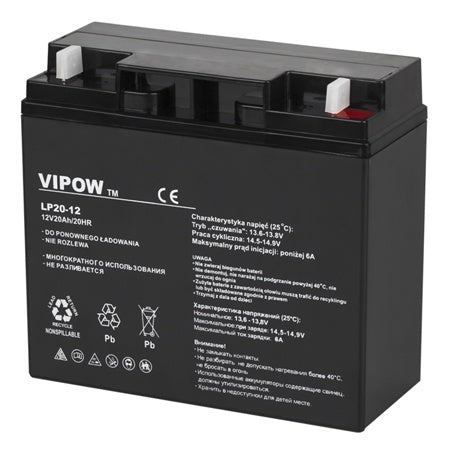Acumulator stationar AGM VRLA 12 V 20 Ah, 6.2 kg, Vipow BAT0218