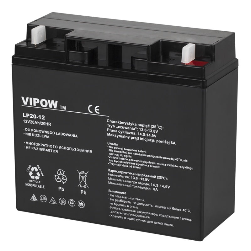 Acumulator stationar AGM VRLA 12 V 20 Ah, 6.2 kg, Vipow BAT0218