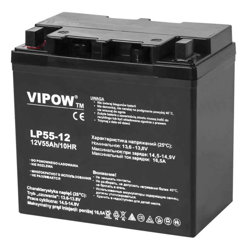 Acumulator stationar AGM VRLA 12 V 55 Ah pentru sisteme backup și UPS Vipow BAT0223
