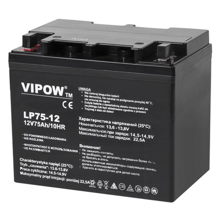 Acumulator stationar AGM VRLA 12 V 75 Ah, standby și ciclic Vipow BAT0224