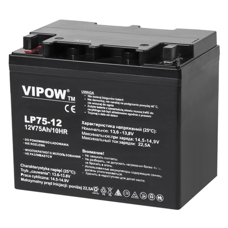 Acumulator stationar AGM VRLA 12 V 75 Ah, standby și ciclic Vipow BAT0224