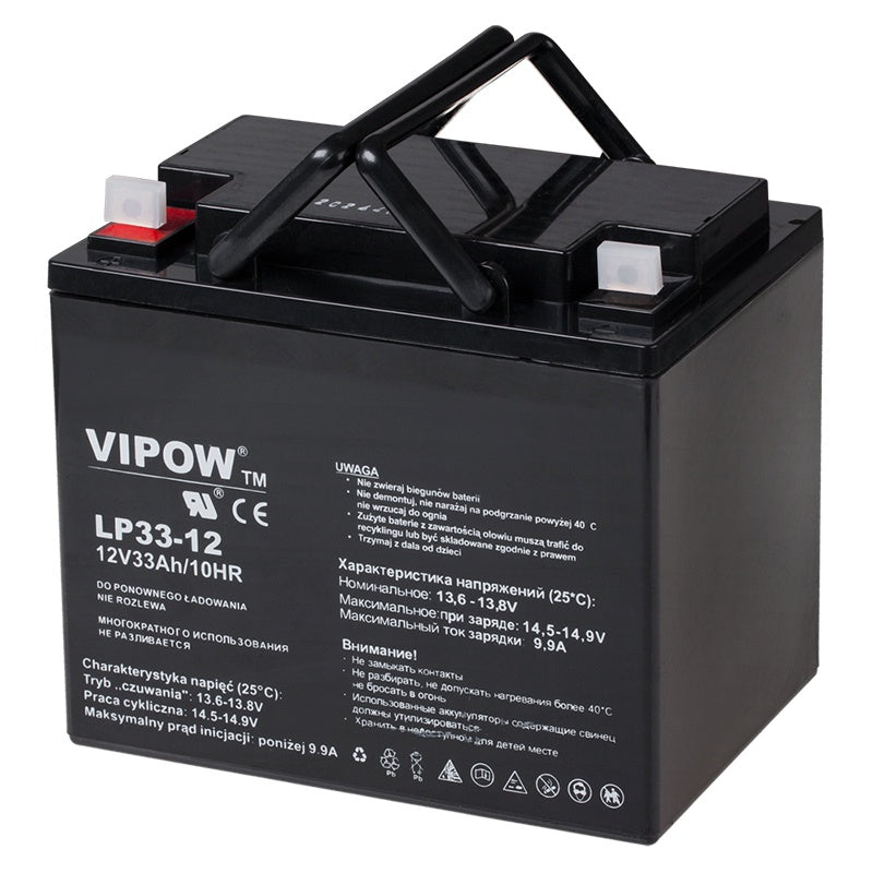 Acumulator staționar AGM VRLA 12 V 33 Ah pentru aplicații diverse Vipow BAT0227