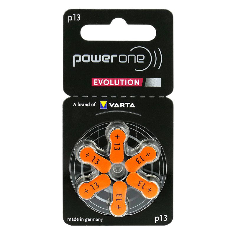 Baterii auditive zinc-aer Power One Evolution, pachet 6 bucăți, model p13 BAT0276EVO