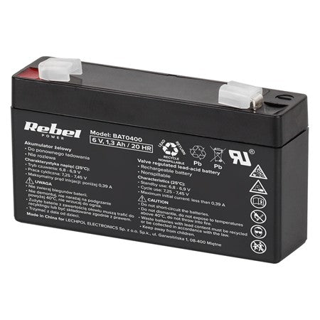 Acumulator stationar AGM VRLA 6V 1.3Ah, pentru uz general, Rebel BAT0400