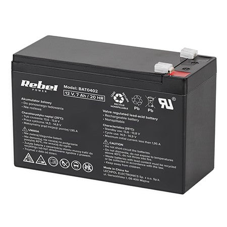 Acumulator staționar AGM VRLA 12V 7Ah, baterie plumb-acid, Rebel BAT0402