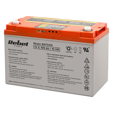 Acumulator gel plumb Deep Cycle cu afișaj digital 12 V 100 Ah Rebel BAT0410