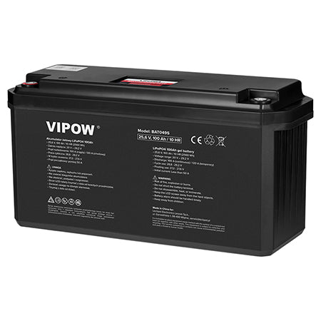 Acumulator LiFePO4 100 Ah 25.6 V cu BMS, protecție, 2560 Wh, Vipow BAT0495