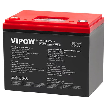 Acumulator LiFePO4 12V 100Ah, Ecran LCD, Bluetooth, protecție suprasarcină Vipow BAT0499