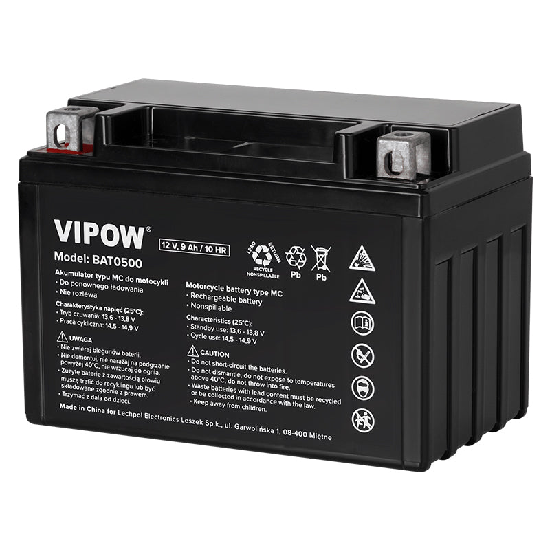 Acumulator 12V 9Ah pentru vehicule electrice, pornire 120A, Vipow BAT0500