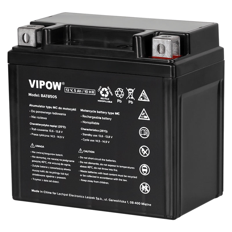 Acumulator moto 12V 5Ah încărcare rapidă Vipow BAT0505