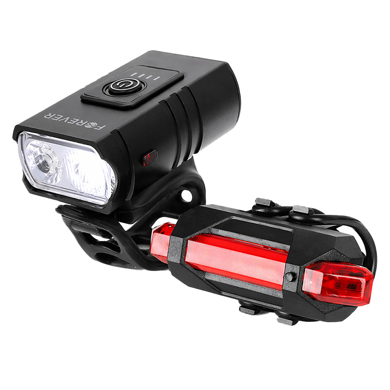 Set lumini bicicletă față-spate cu acumulator, LED, reîncărcare USB, Forever BIKE00013