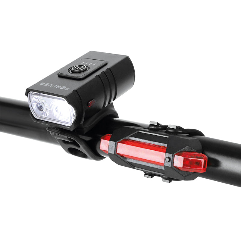 Set lumini bicicletă față-spate cu acumulator, LED, reîncărcare USB, Forever BIKE00013