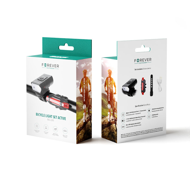 Set lumini bicicletă față-spate cu acumulator, LED, reîncărcare USB, Forever BIKE00013