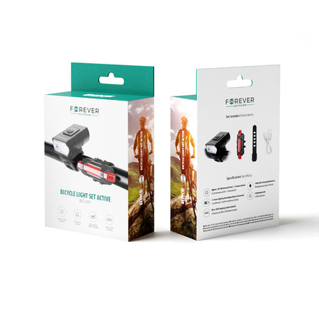 Set lumini bicicletă față-spate cu acumulator, LED, reîncărcare USB, Forever BIKE00013