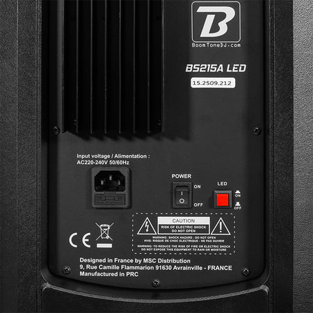 Boxă activă 250 W RMS 2×15" cu Bluetooth, USB, SD, FM, LED BoomTone DJ BOOBS215ALED