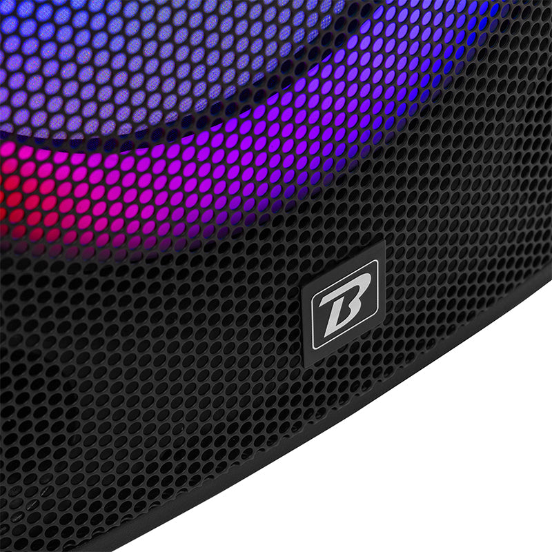 Boxă activă 250 W RMS 2×15" cu Bluetooth, USB, SD, FM, LED BoomTone DJ BOOBS215ALED