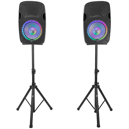 Set boxe LED 2×12" cu stative și microfon, USB/SD/BT, BoomTone DJ BOOPS212ALED